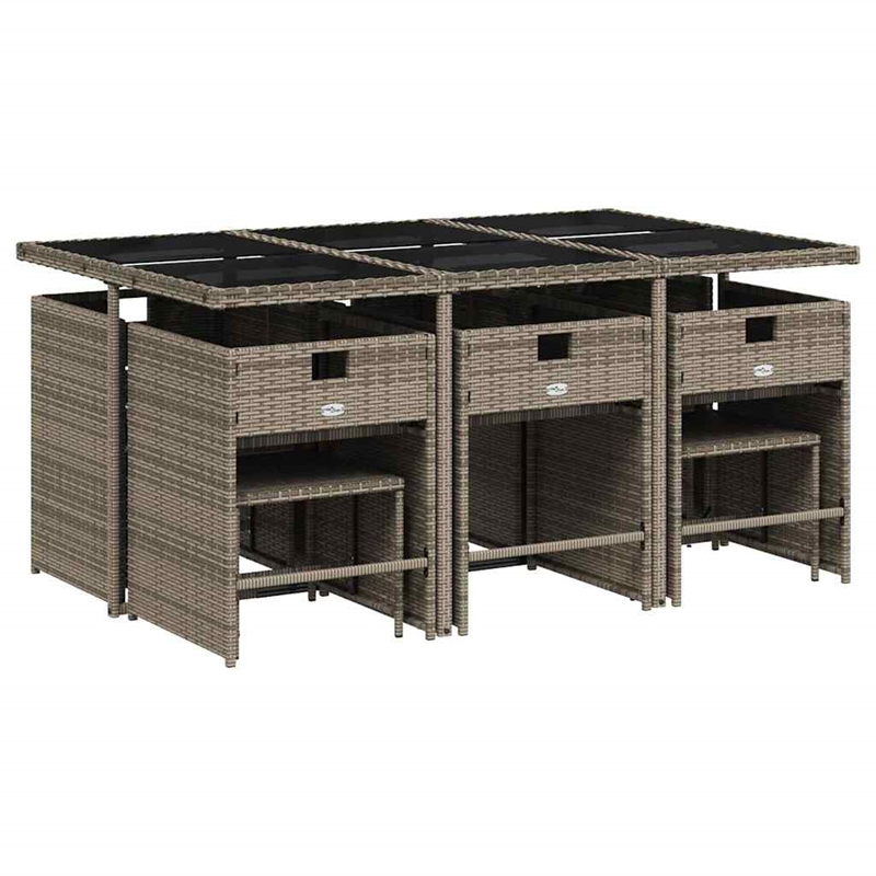 Afuera Living 11 Piece Poly Rattan Patio Dining Set with Cushions in Gray