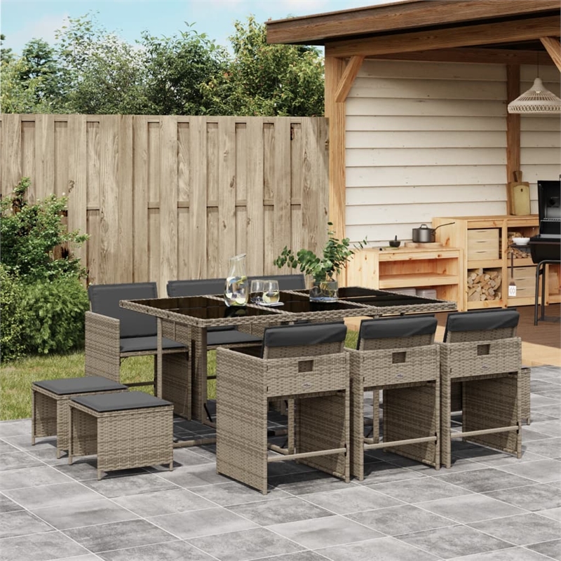 Afuera Living 11 Piece Poly Rattan Patio Dining Set with Cushions in Gray