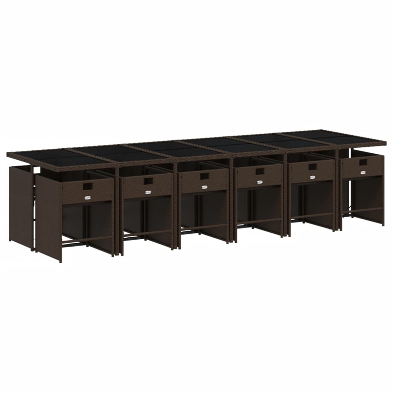 Afuera Living Contemporary 13 Piece Rattan Patio Dining Set in Brown