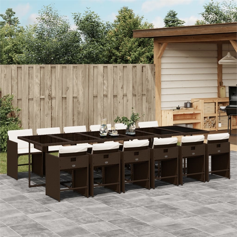 Afuera Living Contemporary 13 Piece Rattan Patio Dining Set in Brown