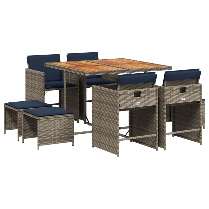 Afuera Living Contemporary 9 Piece Rattan Patio Dining Set in Gray
