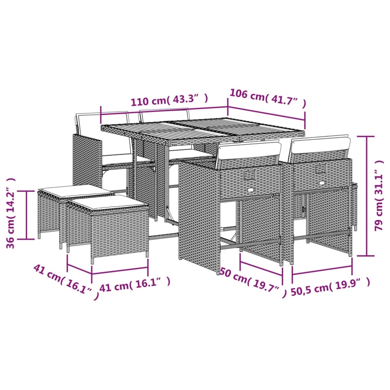Afuera Living Contemporary 9 Piece Rattan Patio Dining Set in Gray