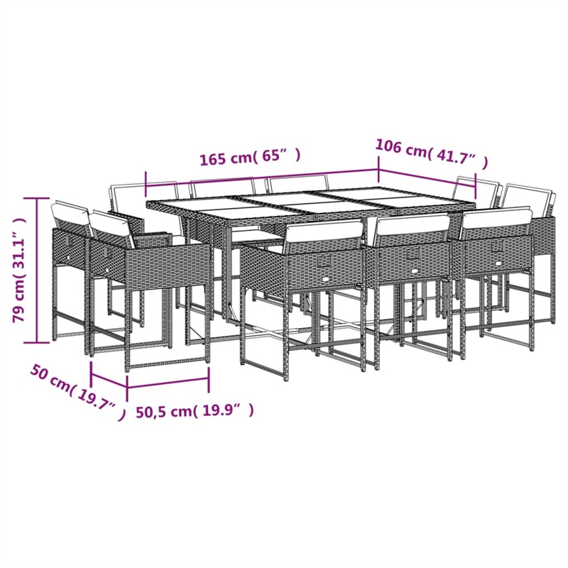 Afuera Living 11 Piece Poly Rattan Patio Dining Set in Anthracite/Light Gray