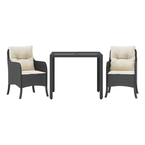 Afuera Living 3 Piece Poly Rattan Garden Dining Set in Black/Cream White