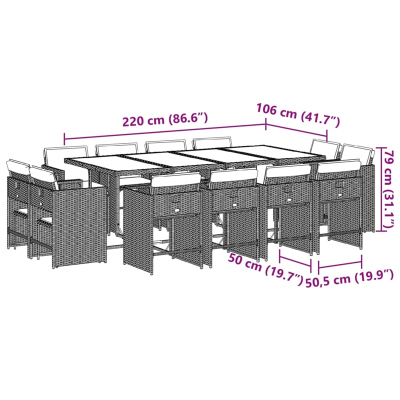Afuera Living 13 Piece Poly Rattan Patio Dining Set in Black