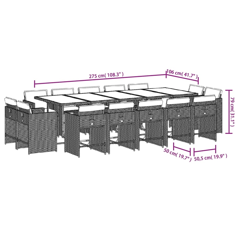 Afuera Living 15 Piece Rattan Patio Dining Set in Light Gray