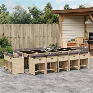 Afuera Living 15 Piece Rattan Patio Dining Set in Light Gray