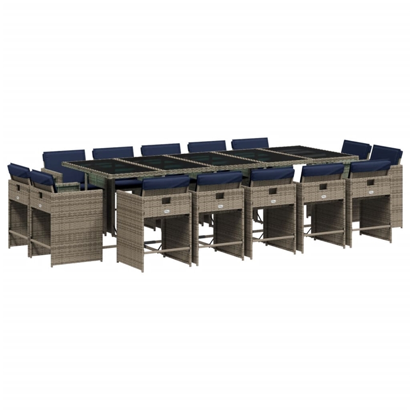 Afuera Living Contemporary 14 Piece Poly Rattan Patio Dining Set in Gray