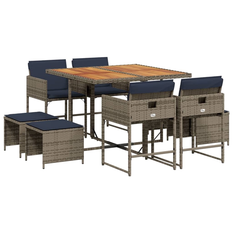 Afuera Living Contemporary 9 Piece Poly Rattan Patio Dining Set in Gray