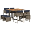 Afuera Living Contemporary 9 Piece Poly Rattan Patio Dining Set in Gray
