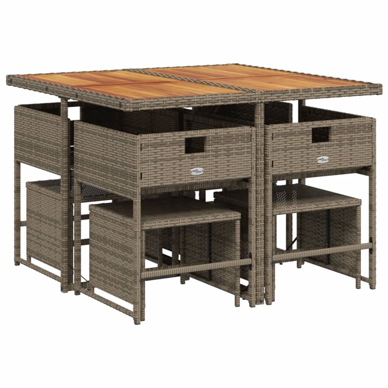 Afuera Living Contemporary 9 Piece Poly Rattan Patio Dining Set in Gray