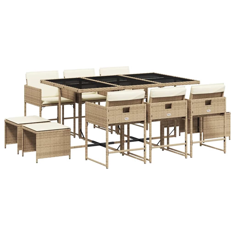 Afuera Living Contemporary 11 Piece Rattan Garden Dining Set in Beige