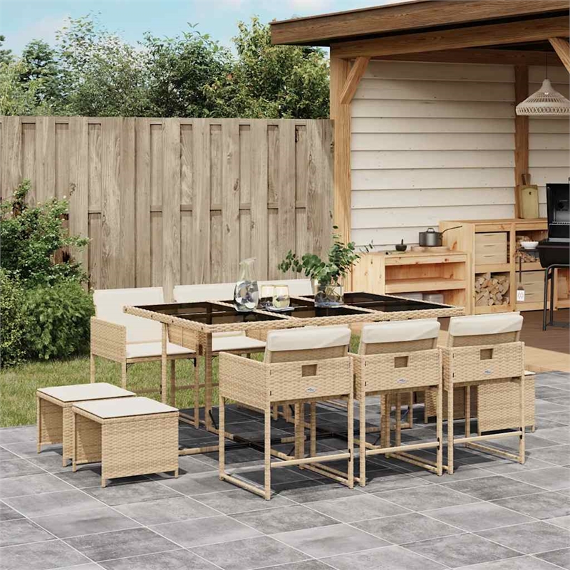 Afuera Living Contemporary 11 Piece Rattan Garden Dining Set in Beige