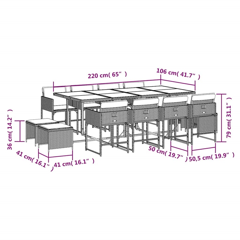Afuera Living 13 Piece Poly Rattan Garden Dining Set in Gray