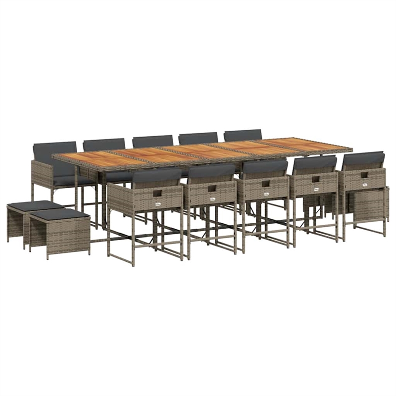 Afuera Living Contemporary 15 Piece Rattan Garden Dining Set in Gray
