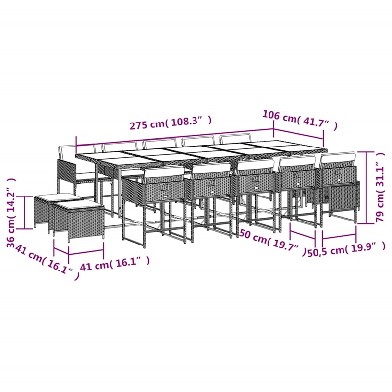 Afuera Living Contemporary 15 Piece Rattan Garden Dining Set in Gray