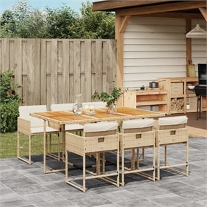 Afuera Living Contemporary 7 Piece Rattan Garden Dining Set in Beige