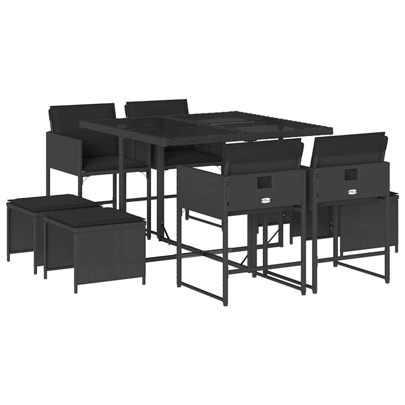 Afuera Living 9 Piece Poly Rattan Garden Dining Set in Black