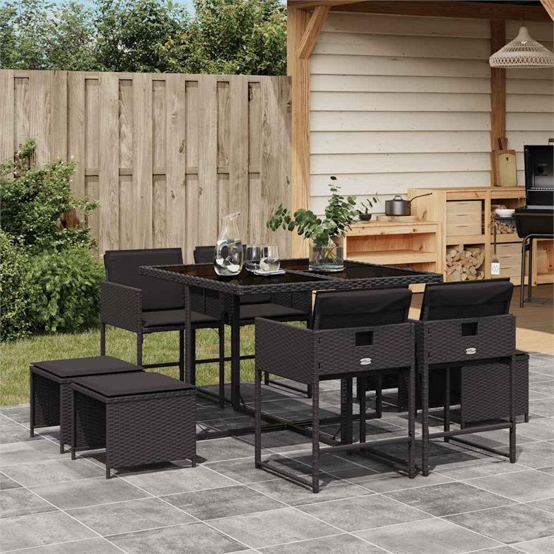 Afuera Living 9 Piece Poly Rattan Garden Dining Set in Black