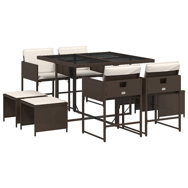 Afuera Living Poly Rattan Garden Dining Set in Brown/Cream white