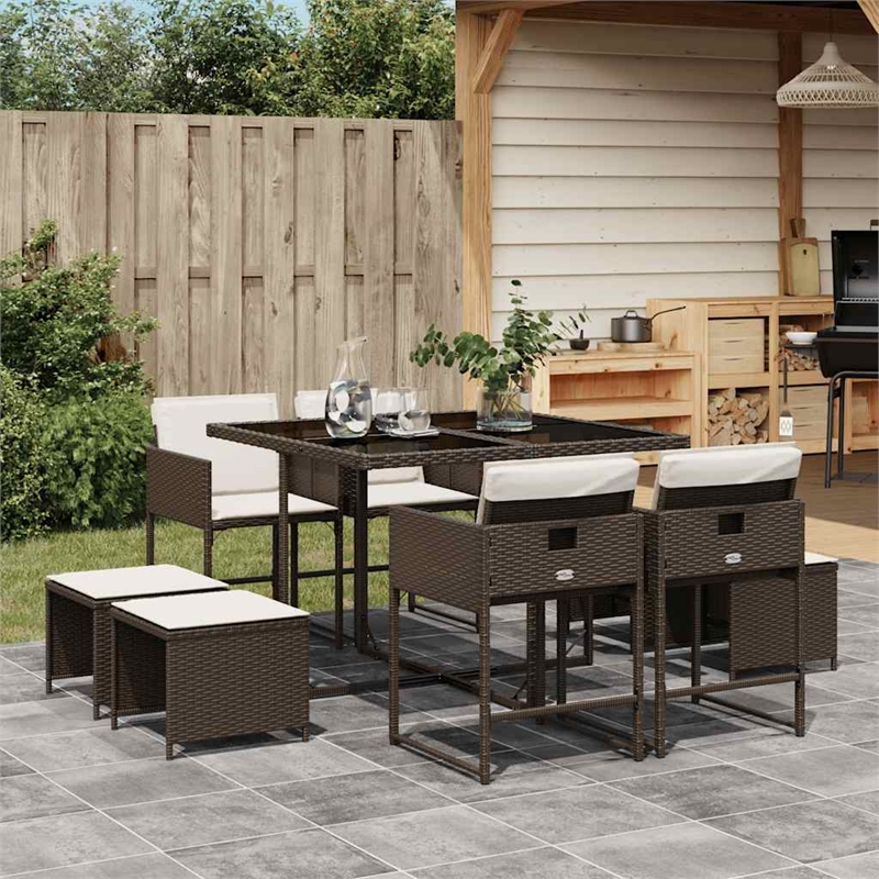 Afuera Living Poly Rattan Garden Dining Set in Brown/Cream white