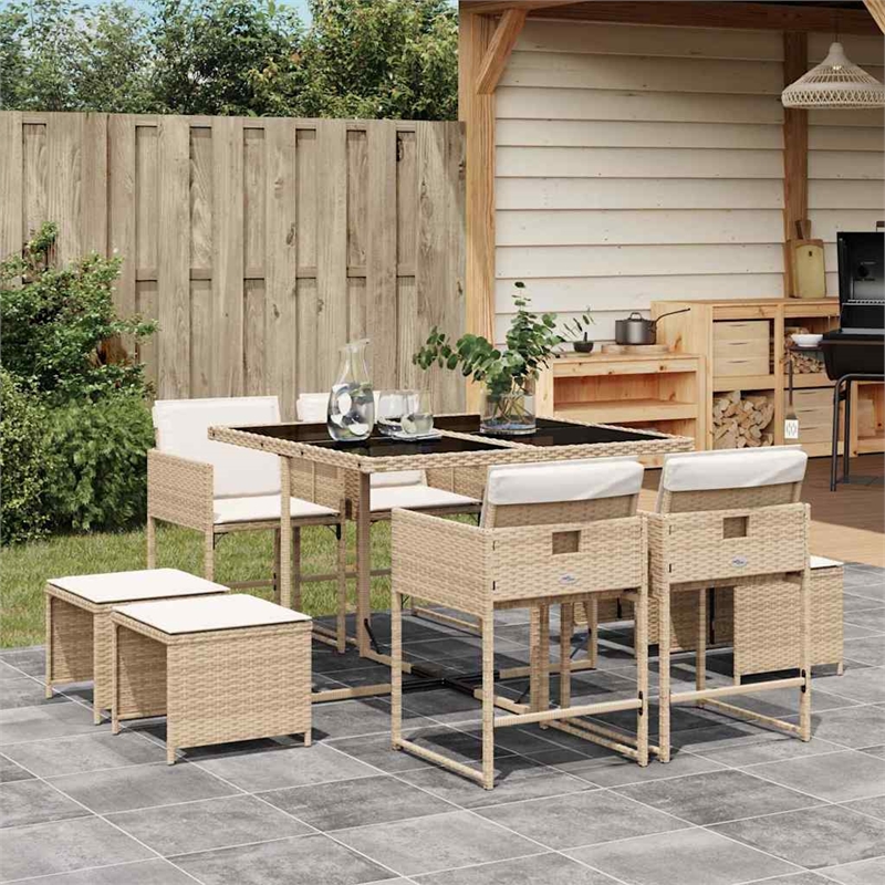 Afuera Living 9 Piece Poly Rattan Garden Dining Set in Beige/Cream