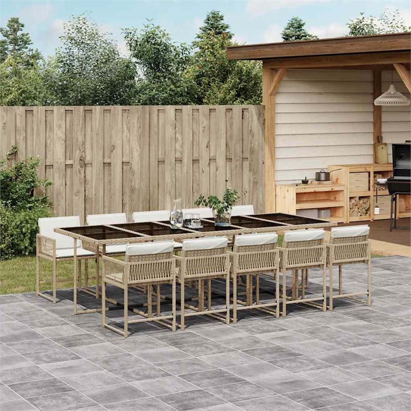 Afuera Living Contemporary Rattan Garden Dining Set in Beige/Cream