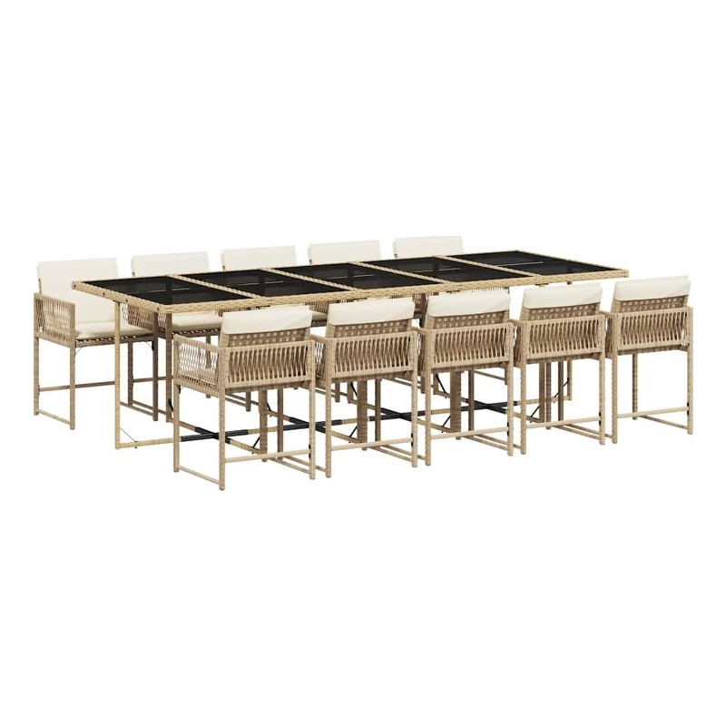 Afuera Living Contemporary Rattan Garden Dining Set in Beige/Cream