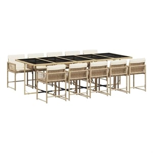 Afuera Living Contemporary Rattan Garden Dining Set in Beige/Cream