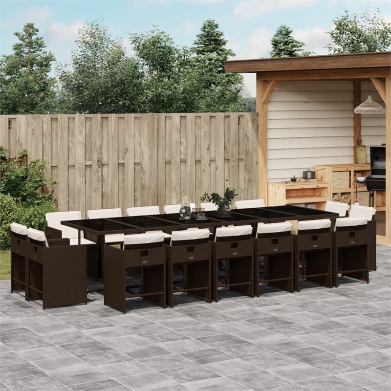 Afuera Living 17 Piece Rattan Patio Dining Set in Brown/Cream White