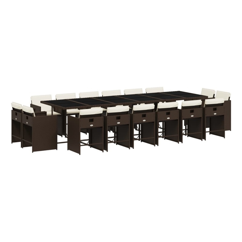 Afuera Living 17 Piece Rattan Patio Dining Set in Brown/Cream White