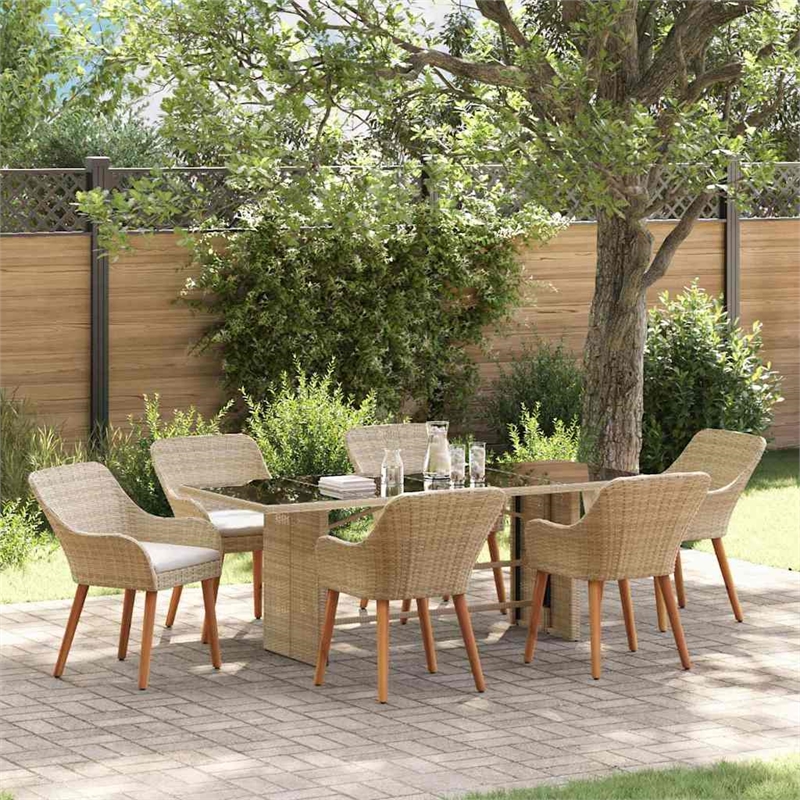 Afuera Living 7 Piece Poly Rattan Garden Dining Set with Cushions in Beige
