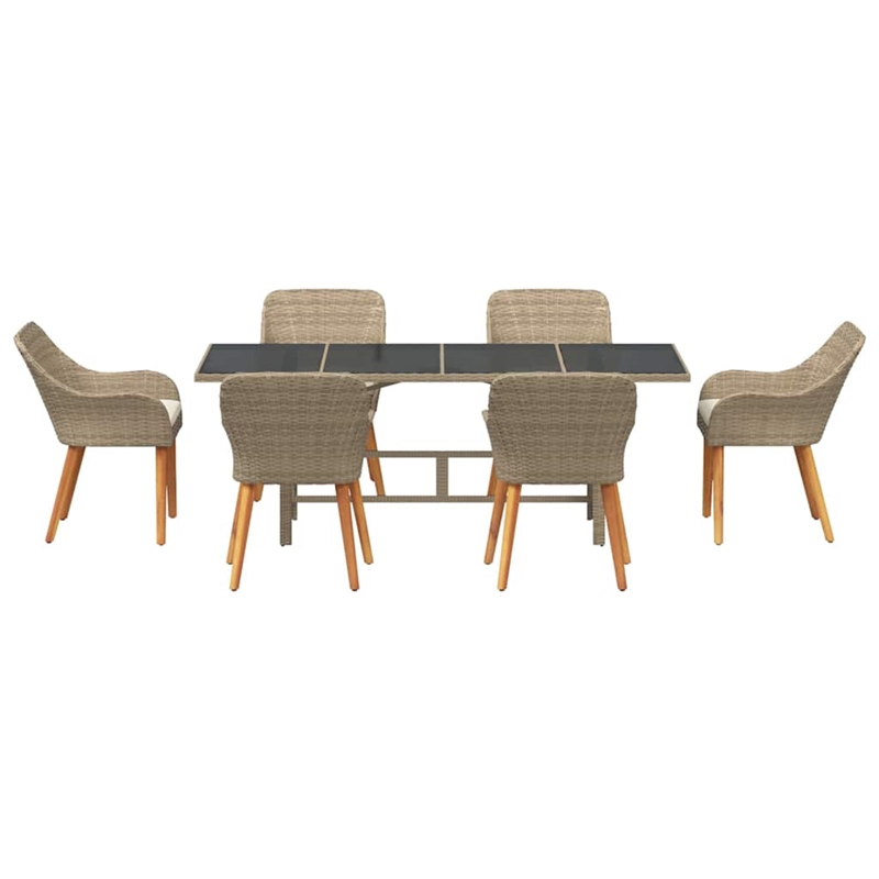 Afuera Living 7 Piece Poly Rattan Garden Dining Set with Cushions in Beige