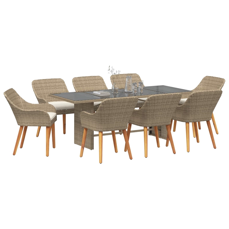 Afuera Living Poly Rattan Garden Dining Set with Cushions in Beige