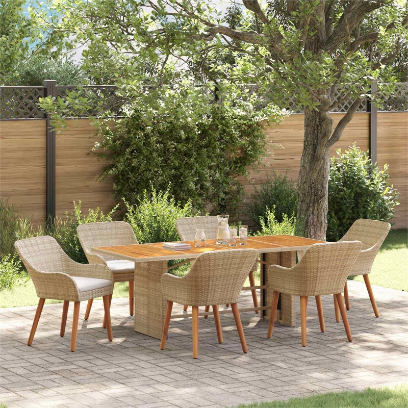 Afuera Living 7 Piece Poly Rattan Garden Dining Set with Cushions in Beige