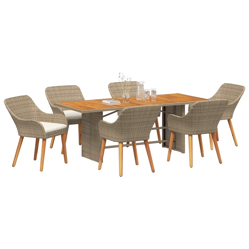 Afuera Living 7 Piece Poly Rattan Garden Dining Set with Cushions in Beige