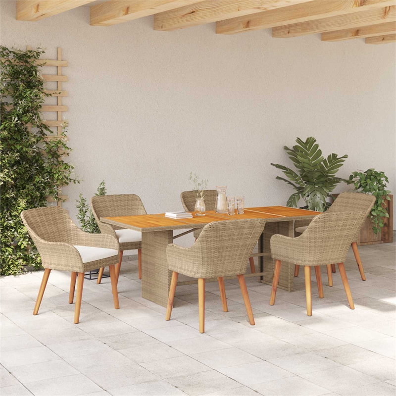 Afuera Living 7 Piece Poly Rattan Garden Dining Set with Cushions in Beige