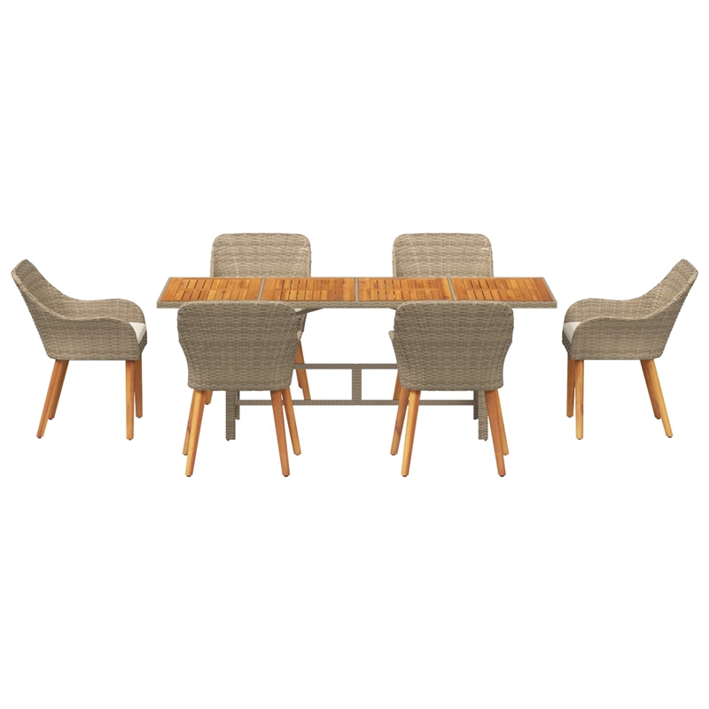 Afuera Living 7 Piece Poly Rattan Garden Dining Set with Cushions in Beige