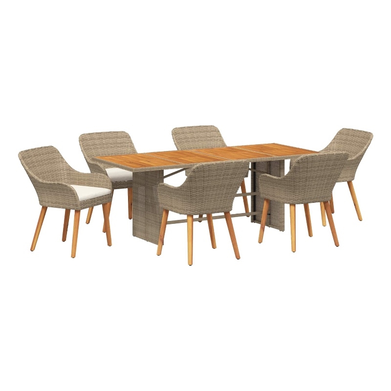 Afuera Living 7 Piece Poly Rattan Garden Dining Set with Cushions in Beige