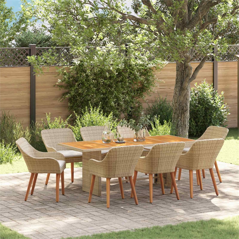 Afuera Living Poly Rattan Garden Dining Set with Cushions in Beige