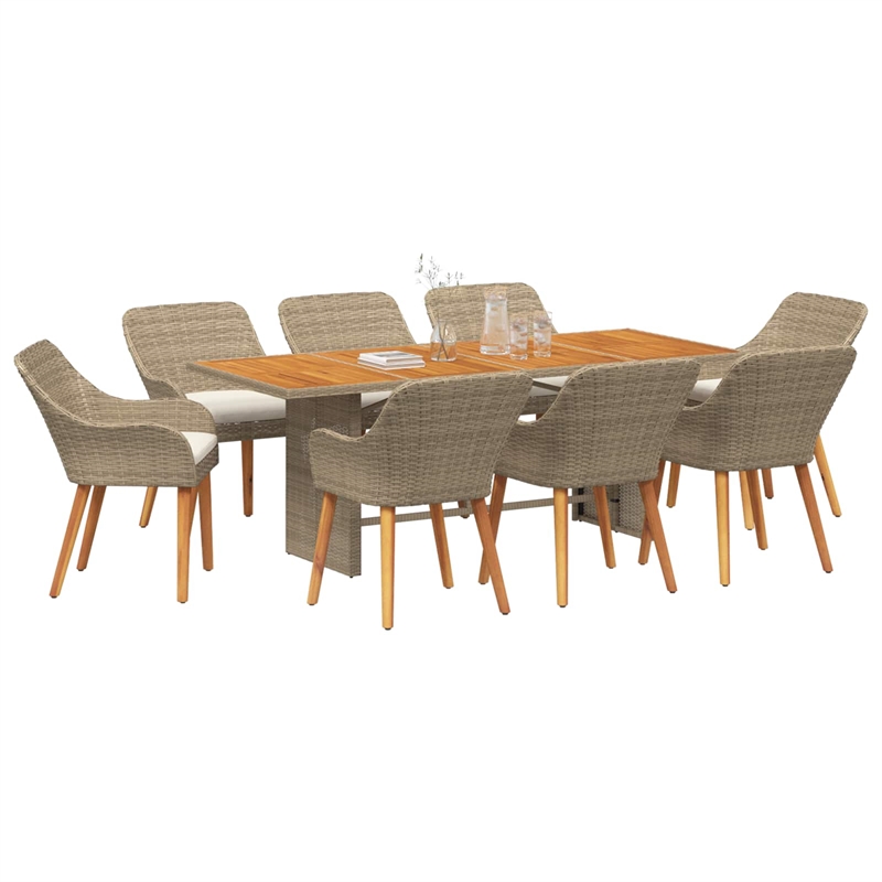Afuera Living Poly Rattan Garden Dining Set with Cushions in Beige