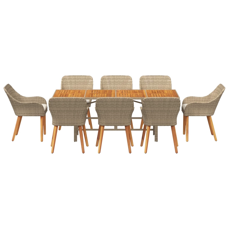 Afuera Living Poly Rattan Garden Dining Set with Cushions in Beige