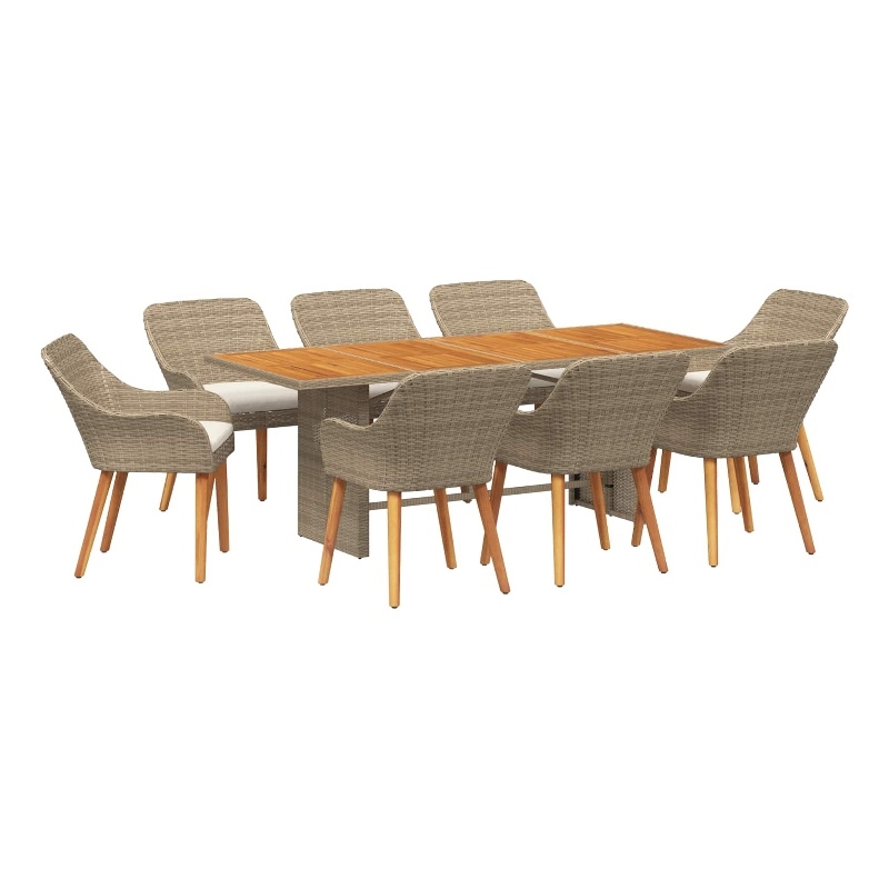 Afuera Living Poly Rattan Garden Dining Set with Cushions in Beige
