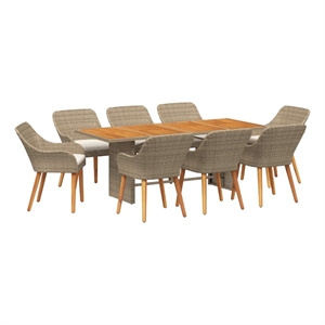 Afuera Living Poly Rattan Garden Dining Set with Cushions in Beige