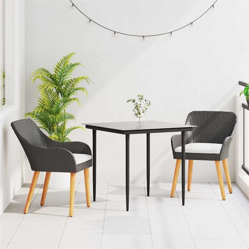 Afuera Living Poly Rattan Garden Dining Set with Cushions in Black