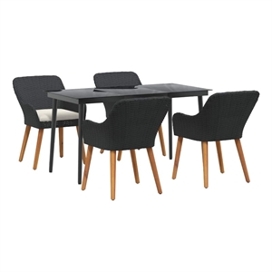 Afuera Living 5 Piece Poly Rattan Garden Dining Set with Cushions in Black