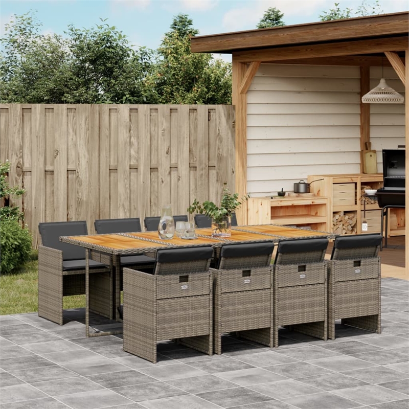 Afuera Living 9 Piece Poly Rattan Patio Dining Set in Dark Gray