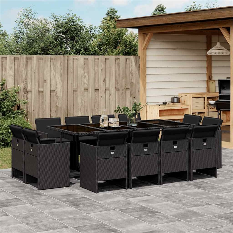 Afuera Living 12 Piece Poly Rattan Patio Dining Set in Black