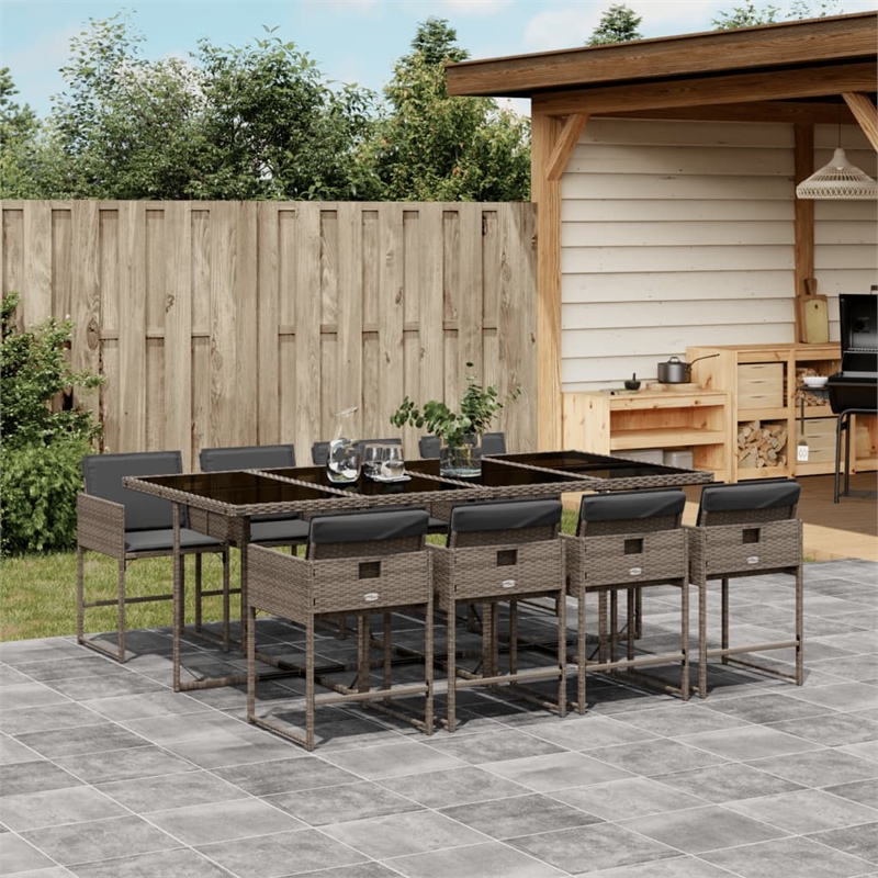 Afuera Living Contemporary 9 Piece Poly Rattan Garden Dining Set in Gray