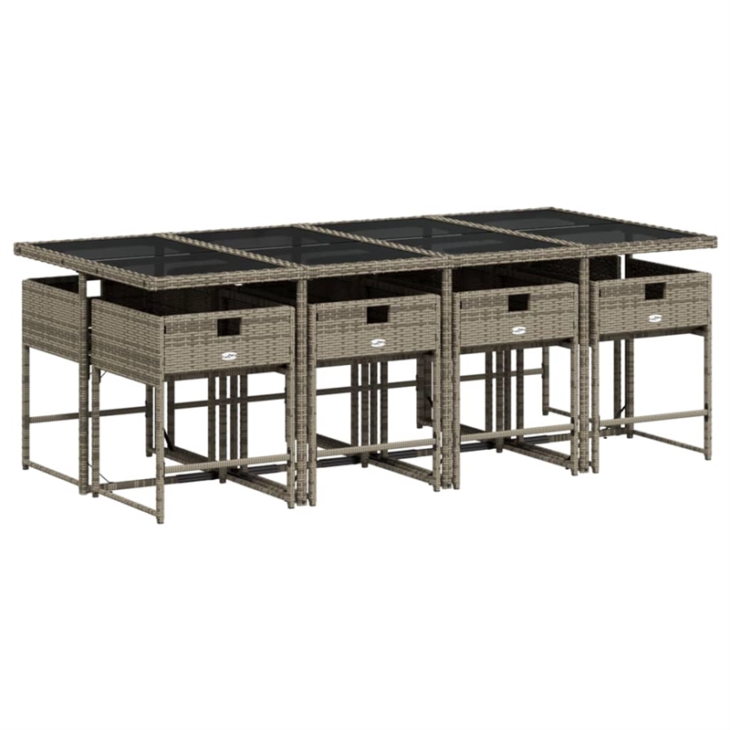 Afuera Living Contemporary 9 Piece Poly Rattan Garden Dining Set in Gray